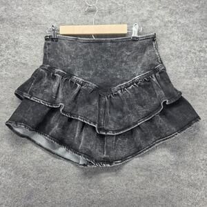 Idem Ditto Skirt Womens L Black Short Layered Ruffle Denim Lined Stretch Zipper
